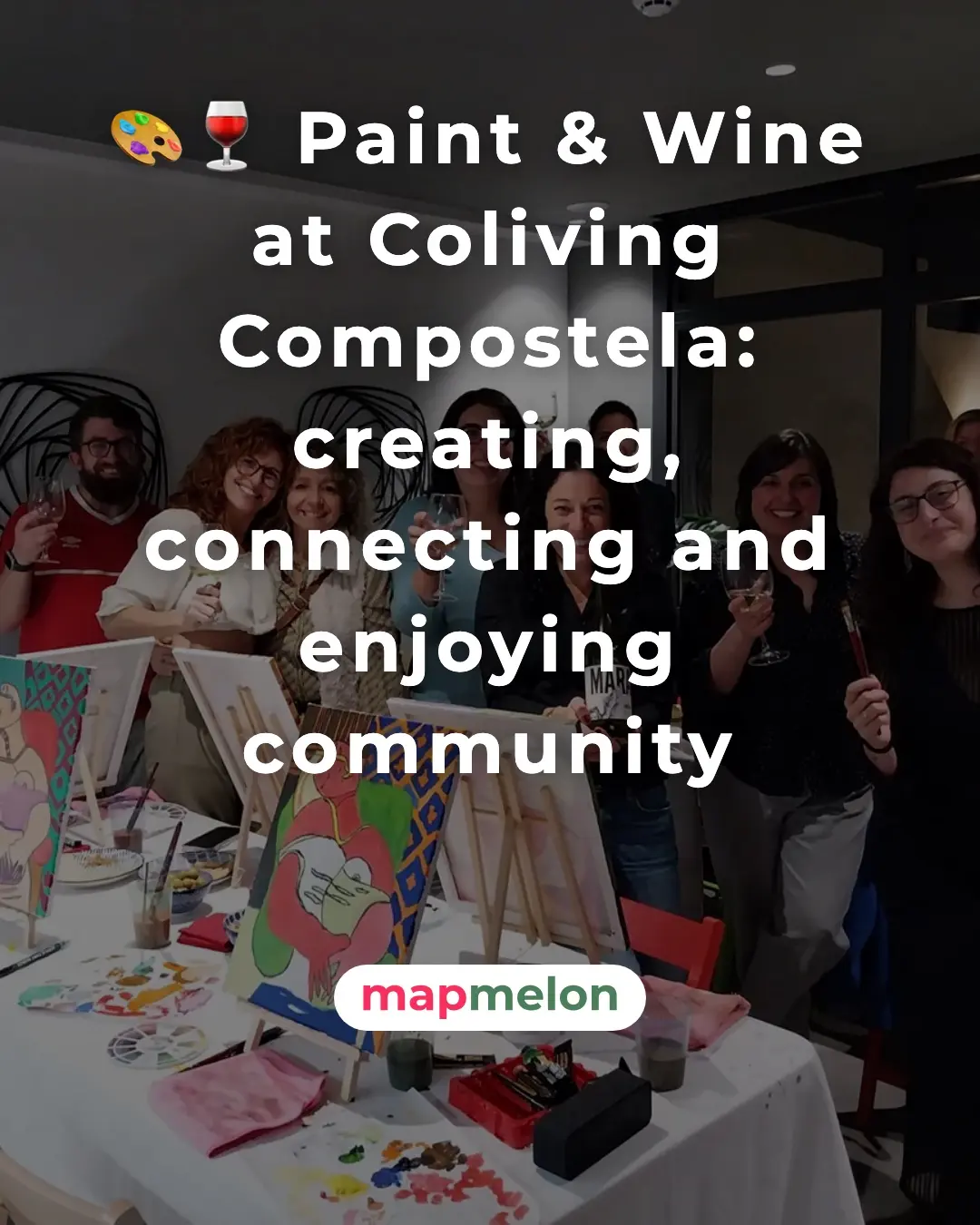 All it takes is a table, a few paintbrushes and a glass of wine 🍷🎨

Paint & Wine at @colivingcompostela. People stepped 