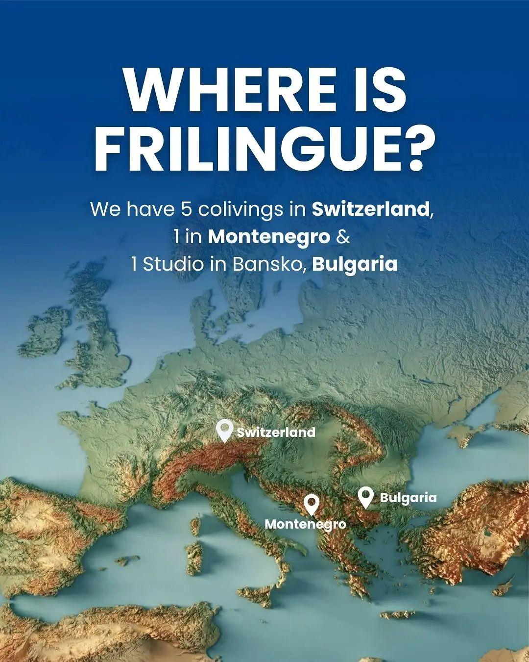 Ever wondered where our Coliving Frilingue spaces are? 🌍

From the peaceful valleys of Liddes to the car-free slopes of 
