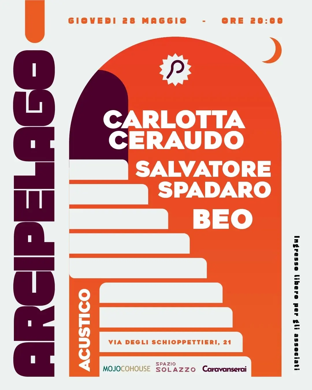🌊 𝗔𝗥𝗖𝗜𝗣𝗘𝗟𝗔𝗚𝗢 – 𝗚𝗶𝗼𝘃𝗲𝗱ì 𝟮𝟴 𝗠𝗮𝗴𝗴𝗶𝗼

Un nuovo format per una serata speciale all’Arcipelago dello Spazio Solazzo (via degli